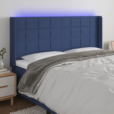 vidaXL LED горна табла за легло, синя, 163x16x118/128 см, плат (3124060)