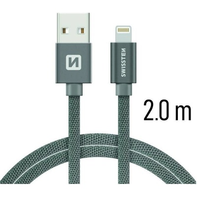 Swissten Nabíjecí kabel a synchronizační textile 0.2m / 1.2m / 2.0m šedý Délka: 2m