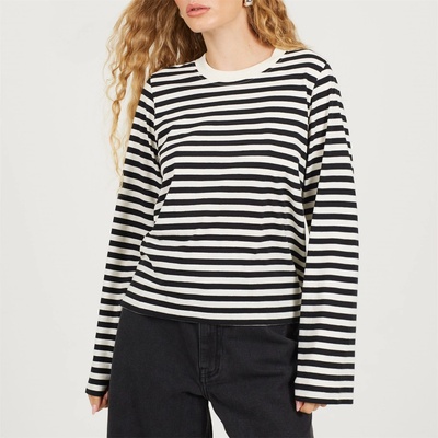 Brave Soul Дамска фланелка с дълъг ръкав Brave Soul BS Womens Crew Neck Long Sleeve Striped Top - Cream/Black