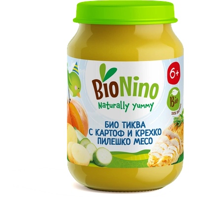BioNino Био Пюре с Тиква, Картоф, Тиквички и Пилешко Месо, 6+М 190гр (4212)