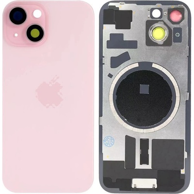 Kryt Apple iPhone 15 Sklo Zadního Housingu + Sklíčko Kamery + Kovová Destička + Magsafe Magnet růžový