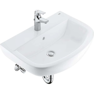 GROHE Bau Ceramic - Комплект умивалник 60 cm и смесител Start Flow с изпразнител, алпийско бяло/хром 39472000 (39472000)