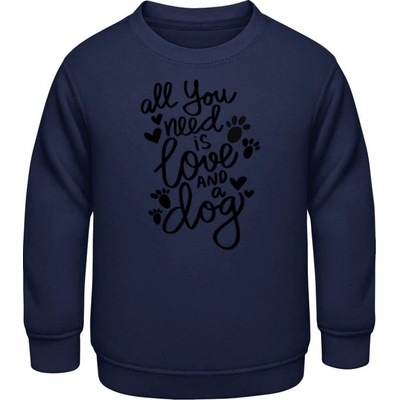 AWDis detská mikina Nápis All you need is love and a Dog Oxfordská modrá