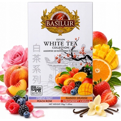 Basilur White Tea Sada bielych čajov 4 ovocné príchute 20 x 1,5 g