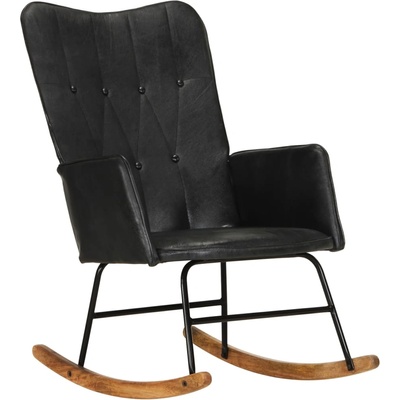 VidaXL Люлеещ стол, черен, естествена кожа (339682)
