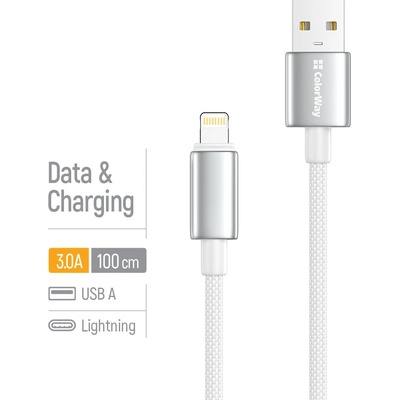 ColorWay CW-CBUL098-WT USB-A – Apple Lightning (zinková zliatina, nylonové opletenie) 3A 1m bílý