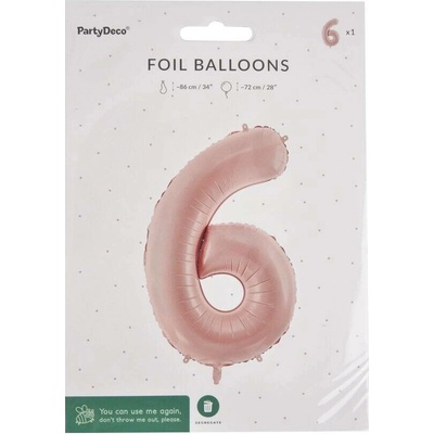 PartyDeco Balónek fóliový číslo 6 béžový 72cm