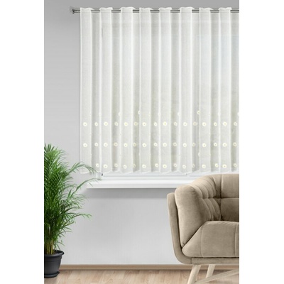 Takoy Bílá záclona z etamínu zdobená výšivkou sedmikrásek 350x145 cm na tunýlek - BELLIS-HF-480415 | 350 x 145 cm