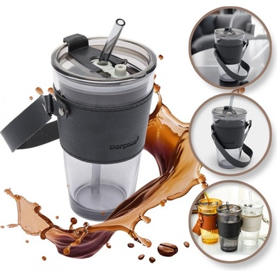 Flamenco Mystique Barevný skleněný hrnek na kávu a čaj se slámkou a víčkem cup09graf 450 ml