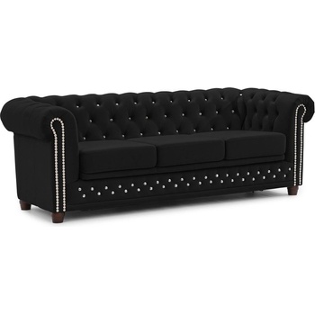 ROPEZ Черен кадифен разтегателен диван 203 cm York Blik - Ropez (York Blink Sofa 3os. z f.spania Riviera 100 ( Davis ) l. srebrne, nogi brąz)