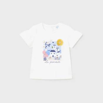 MAYORAL Тениска къс ръкав в бяло с текстилни детайли за бебе момиче Mayoral