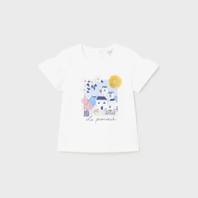 MAYORAL Тениска къс ръкав в бяло с текстилни детайли за бебе момиче Mayoral