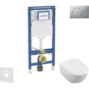 Geberit Duofix - Комплект от предстена инсталация, тоалетна чиния и седалка Villeroy Boch, бутони Sigma01, DirectFlush, SoftClose, CeramicPlus, матов хром SANI11CK2100 (SANI11CK2100)