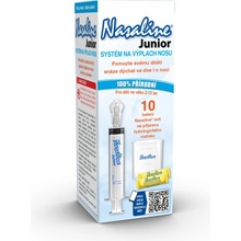 Nasaline Junior Systém na výplach nosa pre deti nosový aplikátor striekačka + 10 balení Nasaline soli na prípravu fyziologického roztoku + 240 ml odmerka