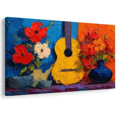 Obraz kytara a váza s květinami - 30x20