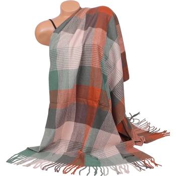 Image 1 of Кашмирен шал с кариран десен в зелено, кафяво и пудра