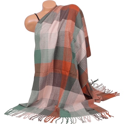 Кашмирен шал с кариран десен в зелено, кафяво и пудра