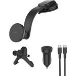 Belkin държач за кола 27 W, Qi2 + зарядно за кола + кабел Type-C, ЧЕРЕН WIC012HQBK (WIC012HQBK)