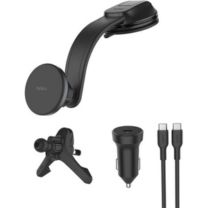 Belkin държач за кола 27 W, Qi2 + зарядно за кола + кабел Type-C, ЧЕРЕН WIC012HQBK (WIC012HQBK)