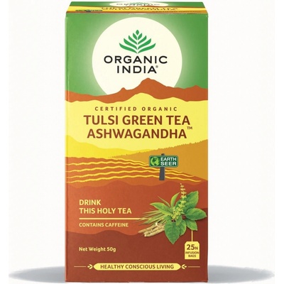 Organic India Čaj Tulsi Green Tea Ashwaganda bio 50 g 25 ks