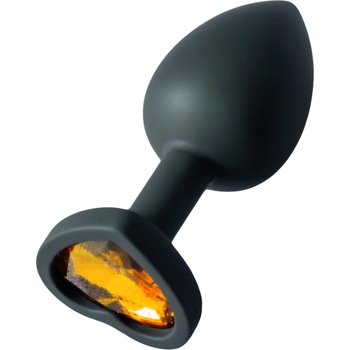 Sunfo - силиконов анален плуг с форма на сърце и златен камък (черен)