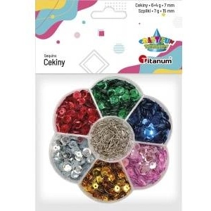 TITANUM Sequins 7mm 6 colors + 15mm pins