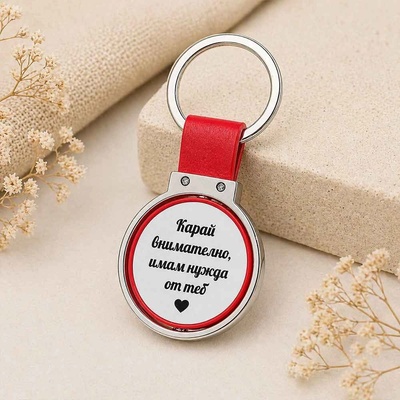 Art Gift Двустранен кръгъл ключодържател - Карай внимателно