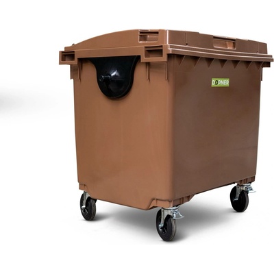 Dopner Plastový kontejner 1100 l, hnědý, ploché víko ve víku