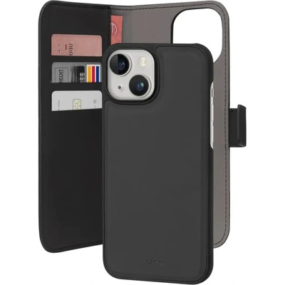 PURO Подвижен калъф Puro Wallet MagSafe 2in1 PU кожен с капак и портфейл за iPhone 15 - черен (PUIPC1561BOOKC3BLK)