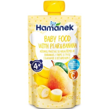 Hamanek пауч круши и банан 4м+ -120 г