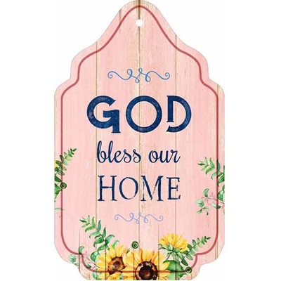 Drevená Ceduľa God bless our Home