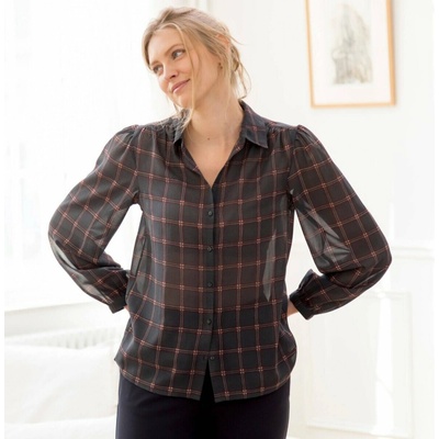 Šifonová kostkovaná halenka antracitová/bordó – Zboží Mobilmania