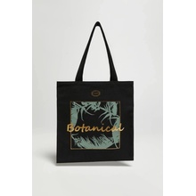 Marisse Black Shopper Bag With Inscription čierna tyrkysová