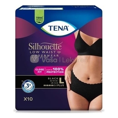 TENA Silhouette Plus Low Waist Black L Dámske inkontinenčné nohavičky 10 ks