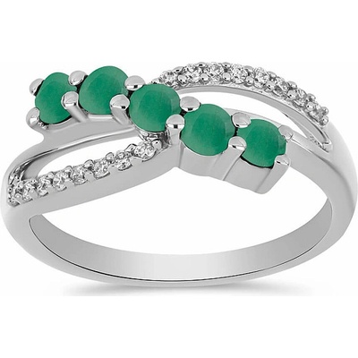 Nefertitis Prsten stříbrný s broušeným smaragdem a zirkony 026296 EM