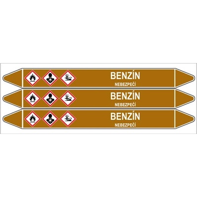 Značení potrubí, benzín,3 ks, 355 × 37 mm PZ 007928