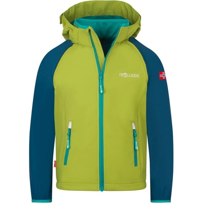 TROLLKIDS Детско софтшел яке Trollkids Kids Rondane Zip Off Jacket XT Softshell jacket - Pear Green / Madeira Blue / Sea Green - размер 110 (EU) (703-2398-1314)