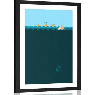 Plakát s paspartou kouzelné moře s loďkou - 60x90 white