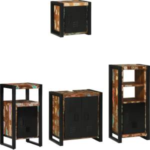 vidaXL Комплект мебели за баня 4 бр. Многоцветно и черно (3305649)