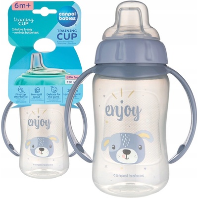 Canpol Babies hrnček tréningový s úchytmi Cute Animals modrý psík 320ml