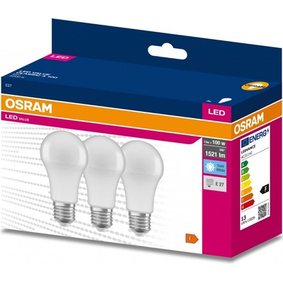 Osram 3PAK LED žiarovka E27 A60 13W 100W 1521lm 4000K Neutral 200° VALUE