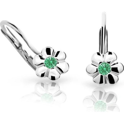 Danfil dětské náušnice kytičky C1736 z bílého zlata s kamínkem Emerald Green zapínání klapka