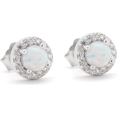 Rafity stříbrné náušnice s bílým opálem a zirkony E0134PZ-16