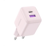 UGREEN Захранване за ел. мрежа с USB-A и USB-C изходи с технология за бързо зареждане - Ugreen X516 GaN Fast Wall Charger 30W (розов) (X516)