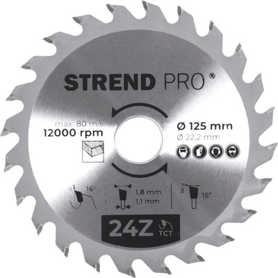 Strend Pro pílový kotúč TCT 125x1.8x22.2 mm 24T na drevo SK plátkami