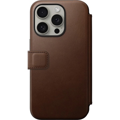 Nomad Modern Leather Folio MagSafe Case - кожен калъф (естествена кожа), тип портфейл с MagSafe за iPhone 15 Pro (кафяв)