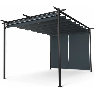 Blumfeldt Pantheon Robust Pergola, 3x4 m práškově lakovaná ocel odolná vůči povětrnostním vlivům s bočními roletami Krémová