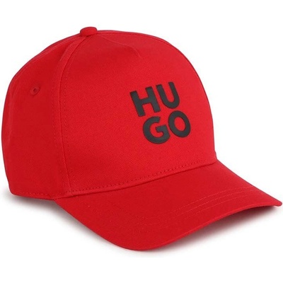 Hugo Детска памучна шапка с козирка hugo в червено с апликация (g00119.)