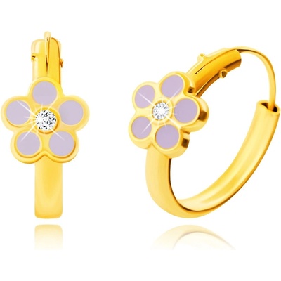 Šperky eshop zlaté náušničky zlato kruhy fialový kvet s okrúhlym čírym zirkónom S2GG242.48