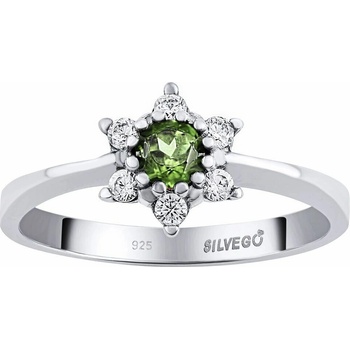 SILVEGO Strieborný prsteň Leana s prírodným vltavínom a Brilliance Zirconia JSW3007SVL